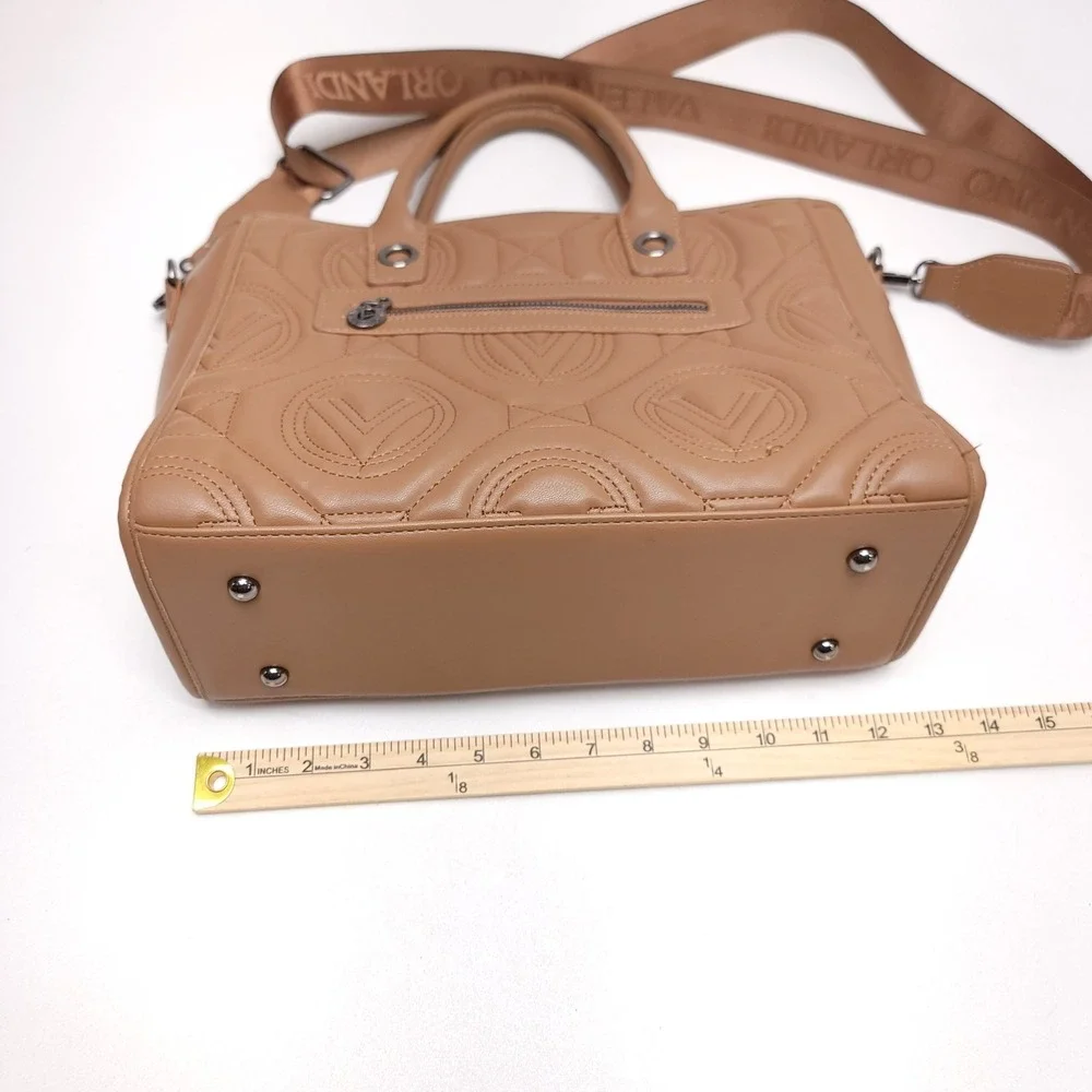 Valentino Orlandi Tan Brown Quilted Logo Satchel Crossbody Handbag Bag